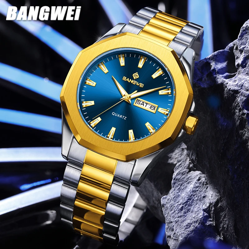 

Мужские кварцевые наручные часы BANGWEI 2026: Новинка, модные, деловые, люксовые, спортивные, водонепроницаемые, светящиеся, с датой. Отличный подарок для мужчин.