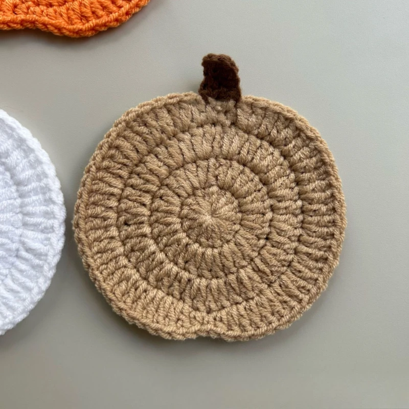Handmade Crochet Pumpkin Coaster Autumn Winter Home Decor Knitted Cup Mat Heat Insulation Pad Kitchen Table Accessories Gift
