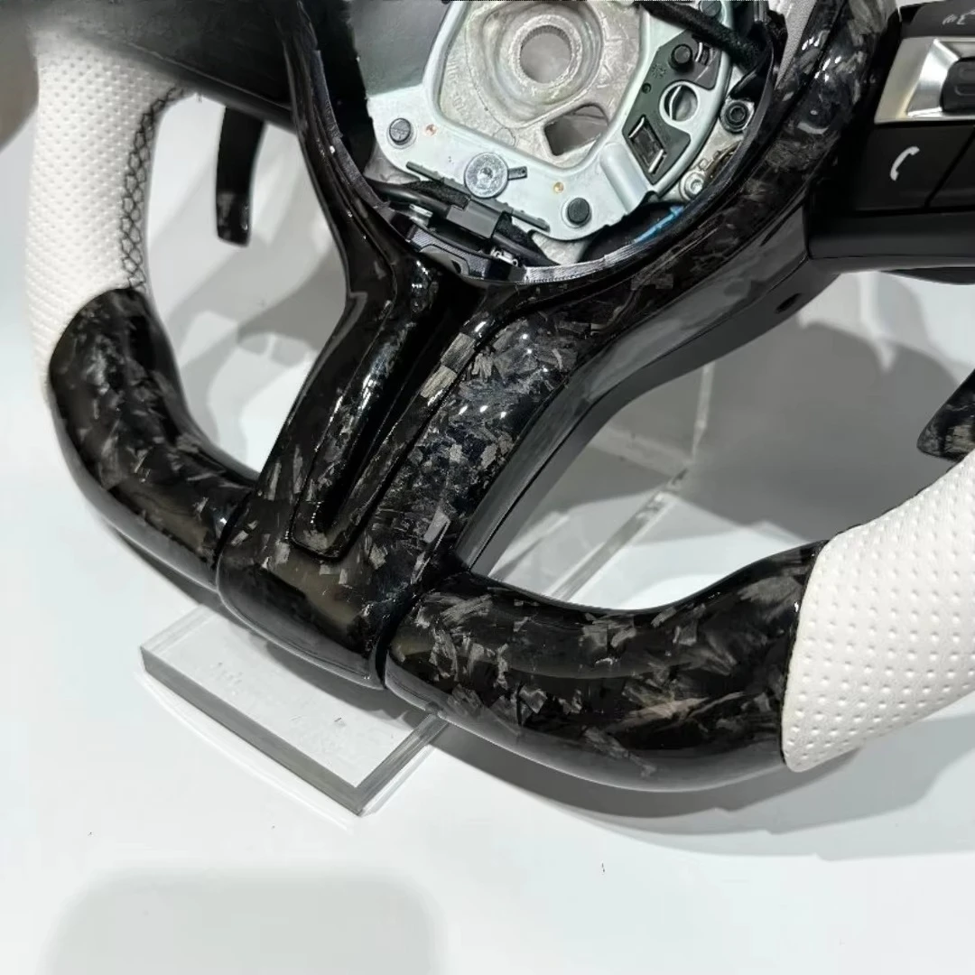 Forged Carbon Fiber White Perforated Leather Steering Wheel for  E70 E90 E71 E91 E92 E82 F10 F30 F15 F20 F21 F22 F80 F26 F25