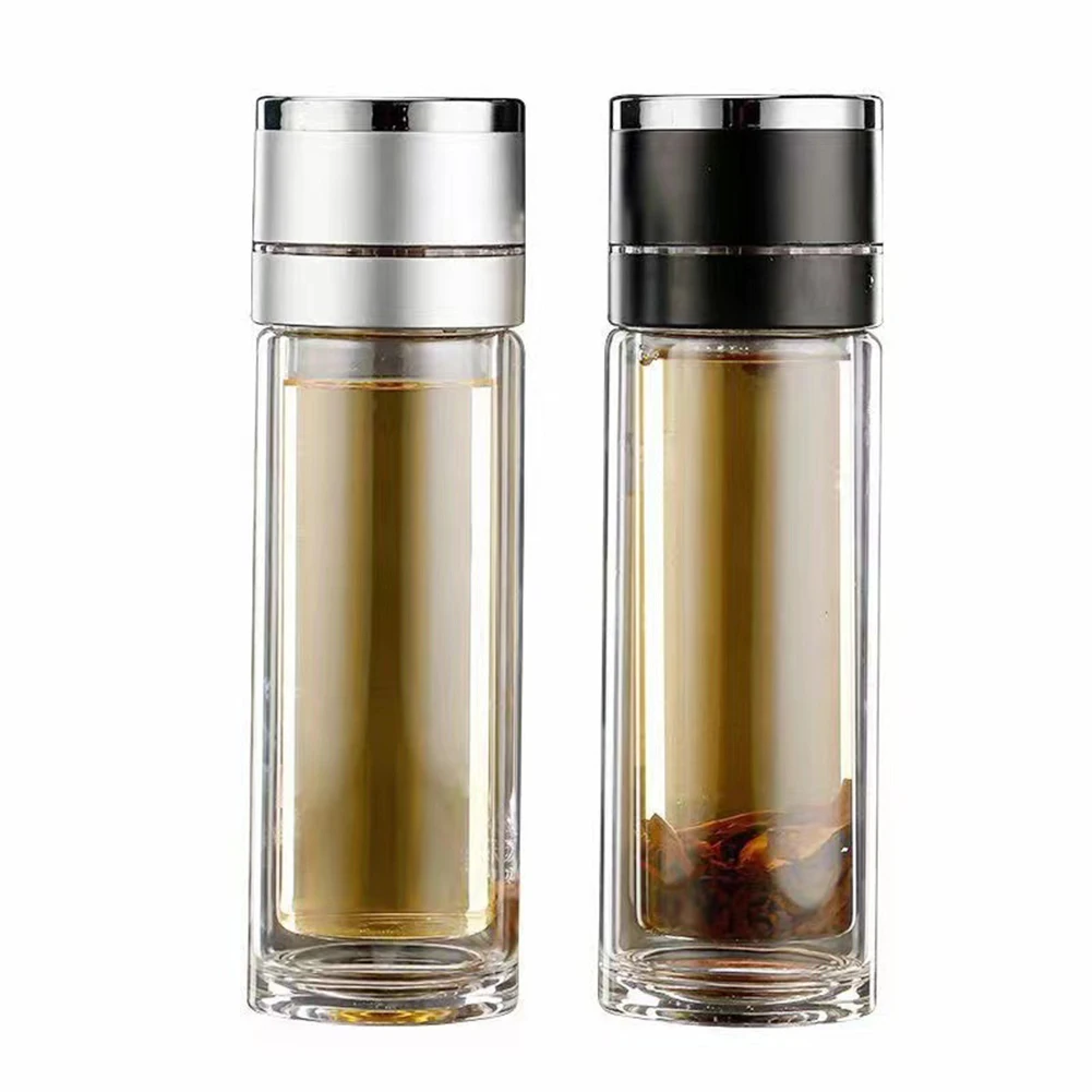 Double-Layer Glass Tea Cup for Men, Heat Insulation, Anti-Scalding, Infuser Bottle, Water Bottle, 280ml, 380ml