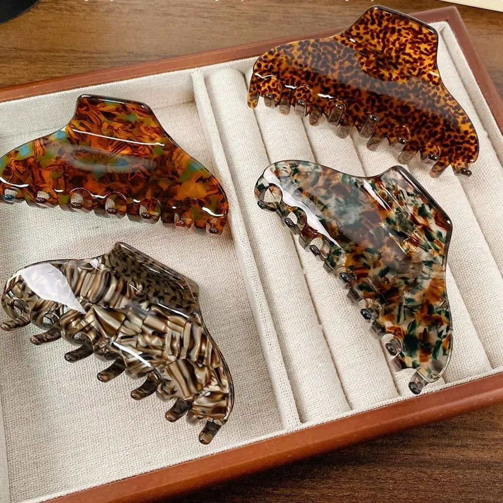 Solid Color Fresh Acetate Hair Claw Leopard Printing Hair Clip Printing Shark Clip Hairpin Geometry Tortoiseshell Hair Claw