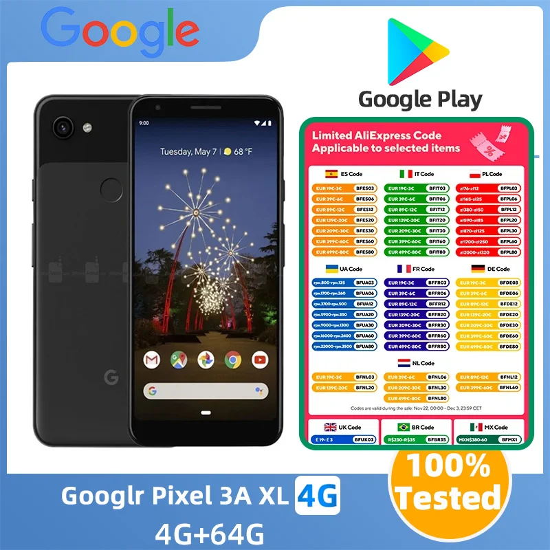 Google pixel 3a xl  4G 6Inch OLED  Screen Snapdragon670 18W Super Charge 3700mAh Battery OTG used phone