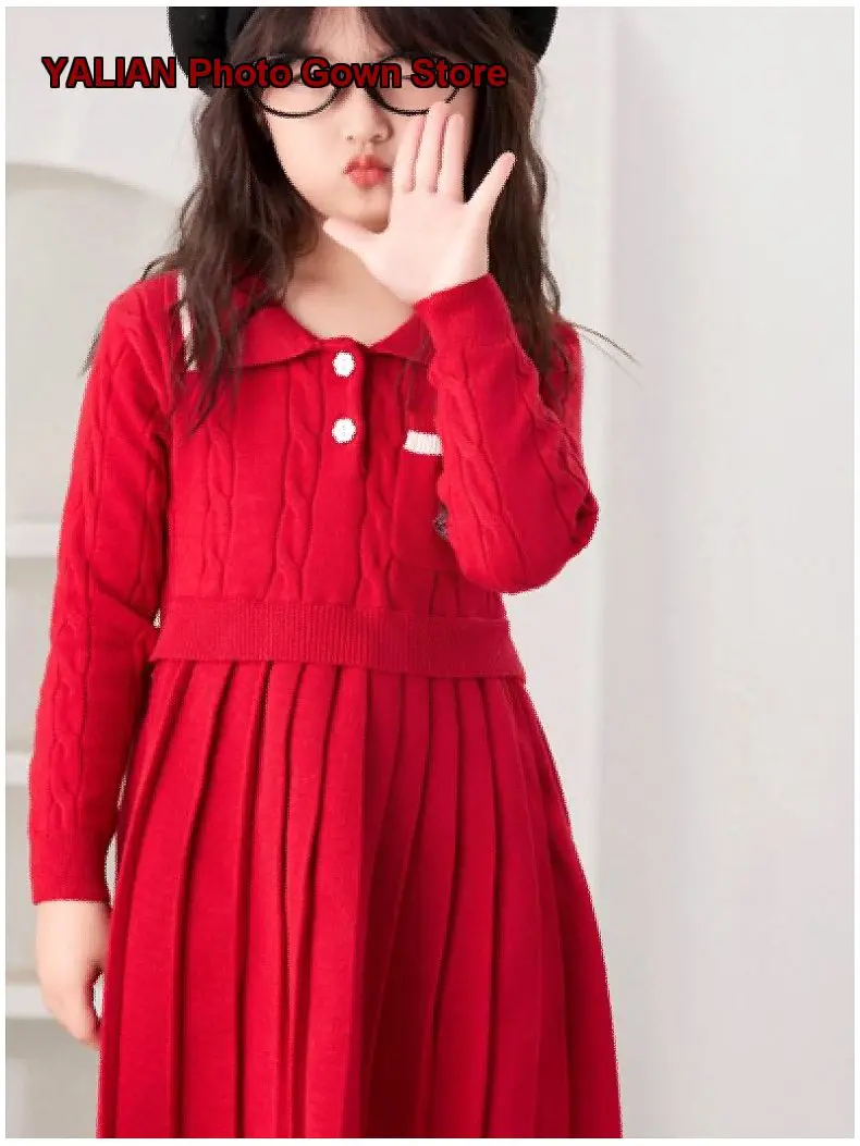 Fashionable Preppy Style Knit Dress Girls Autumn Model Skirt 2026 Kids Polo Skirt
