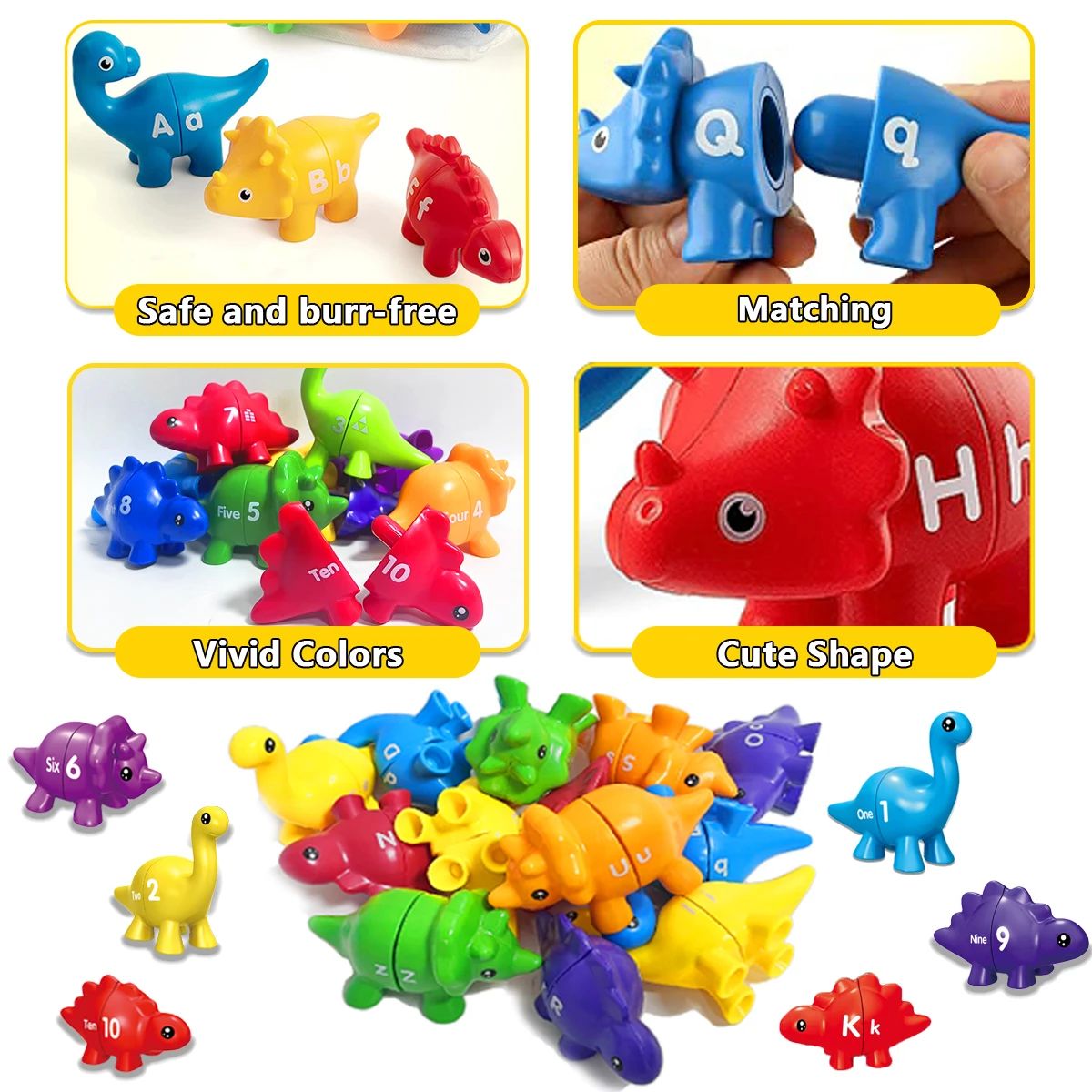 Matching Letters Fine Motor Toy ABC Dinosaur Alphabet Match Game with Uppercase Lowercase Montessori Learning Toys for Boy Girl