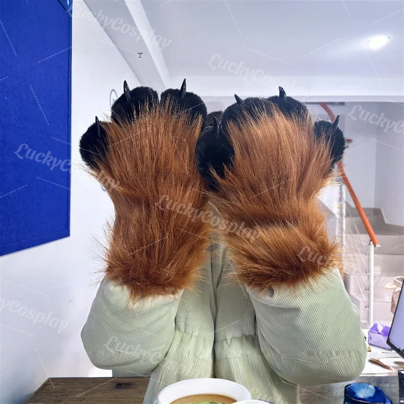 Pelzige Katze Squawk Pfoten Handschuhe Fursuit Cosplay Kigurumi Cartoon Plüsch Tier Nagel Krallen Volle Finger Fäustlinge Geschichte Erzählen Original – Detail 4