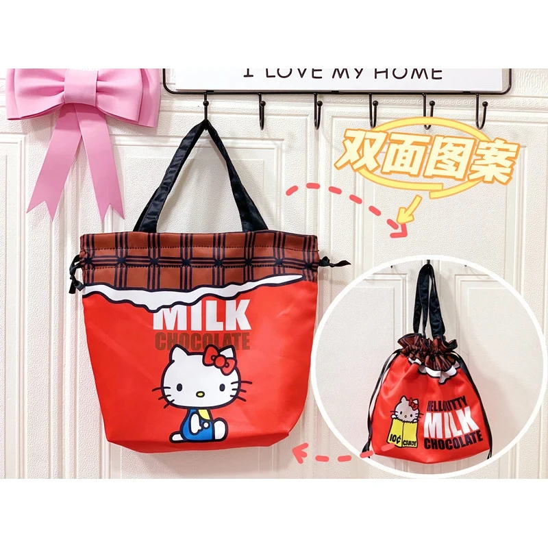 Kawaii Sanrio Hellokitty Kuromi Lunch Bag Cinnamoroll Melody Large Capacity Bag Portable Storage Drawstring Pocket Cosmetic Bag