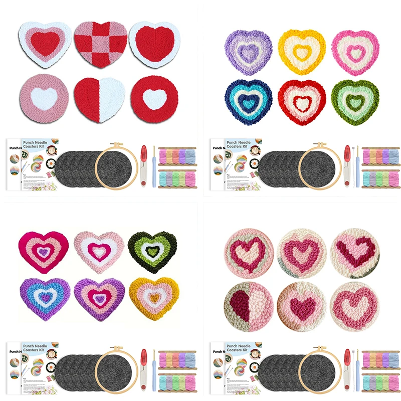 

Love Heart Embroidery Punch Needle Set Coaster Valentine's Day Magic Needle for Embroidery Kit DIY Craft Art Cross Stitch Sewing