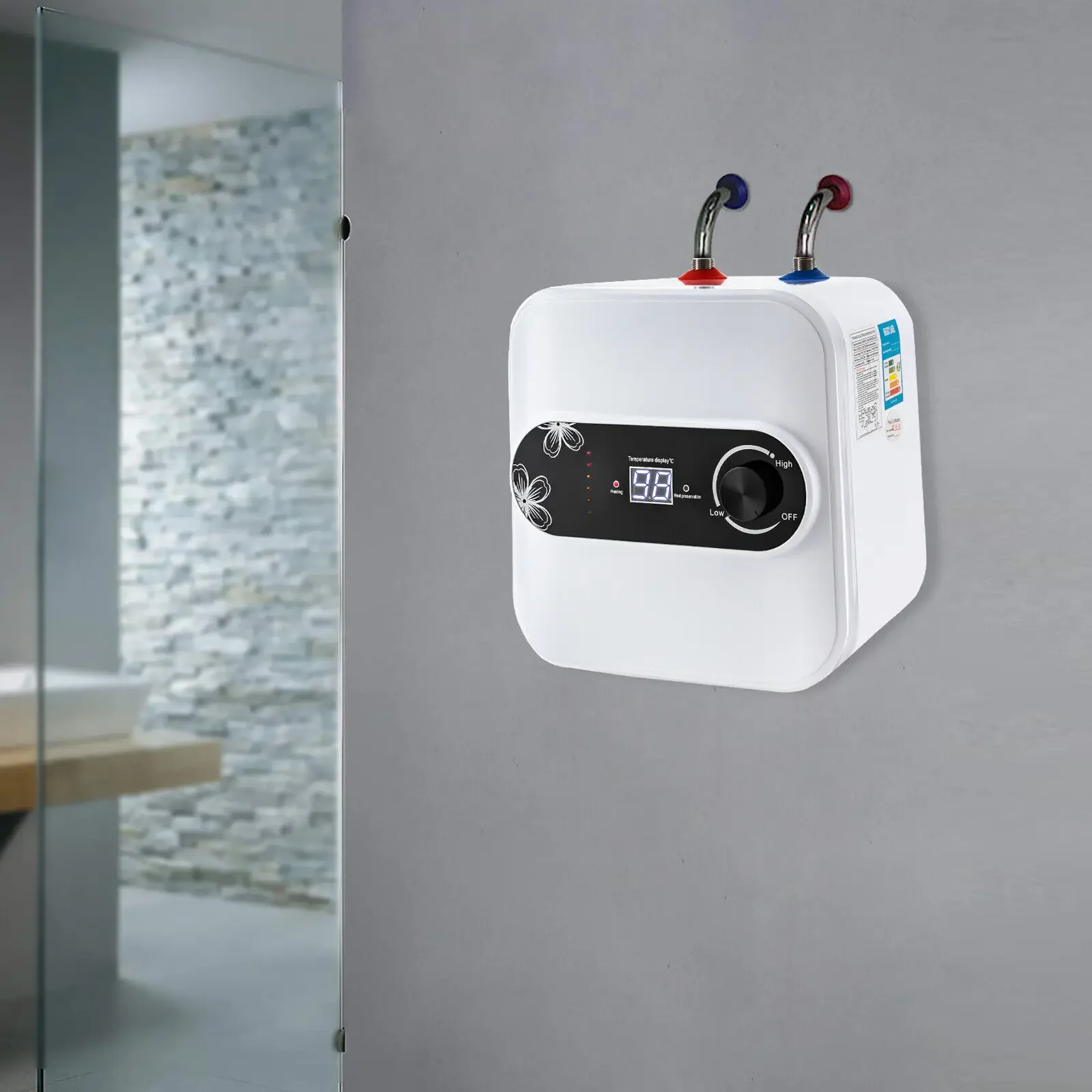 

1.5KW Compact Electric Water Heater 8L Under-Sink Unit for RV Trailer Cabin Mobile Kitchen Hot Water Supply