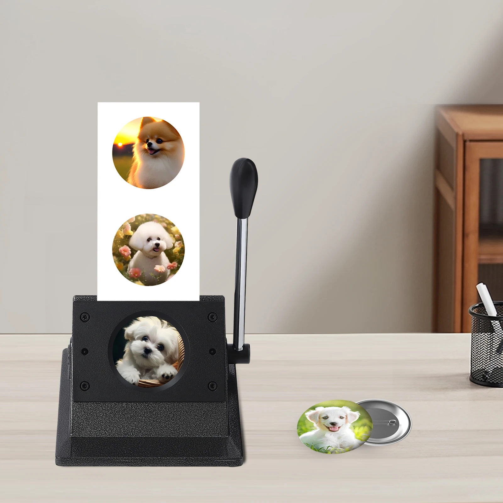 

Ручной вырубной пресс 58 мм (2,74 дюйма) для круглых значков, инструмент для изготовления значков и бейджей