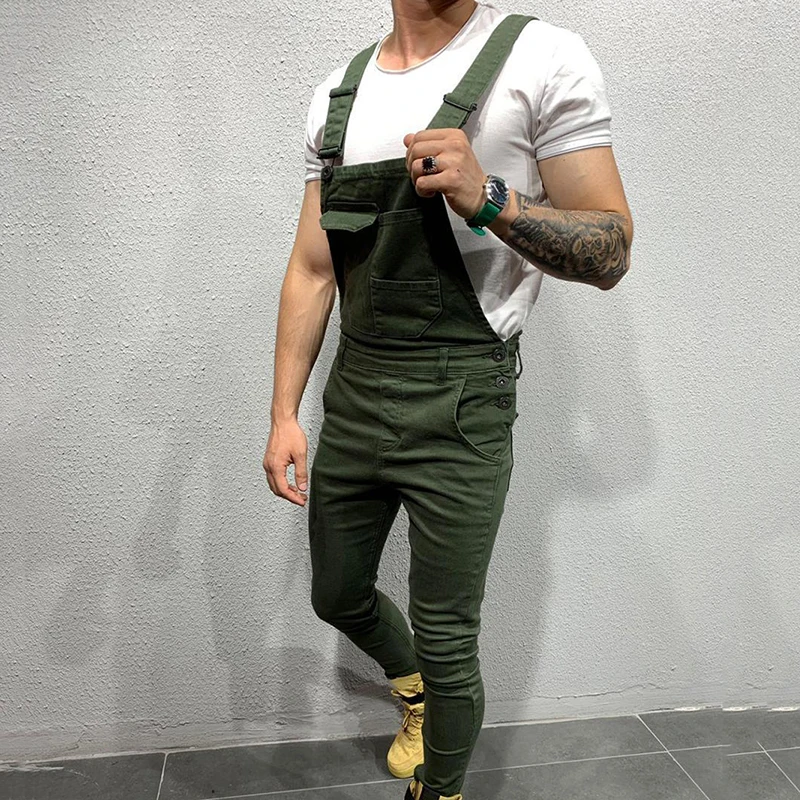 

Fashion Men's Ripped Jeans Jumpsuits High Street Distressed Denim Bib Overalls For Man Suspender Pants Size S-XXL