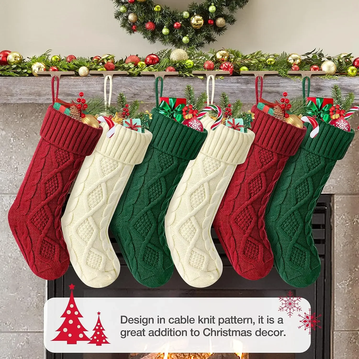 Medias navideñas para niños Medias de punto con cable de gran tamaño Decoraciones navideñas