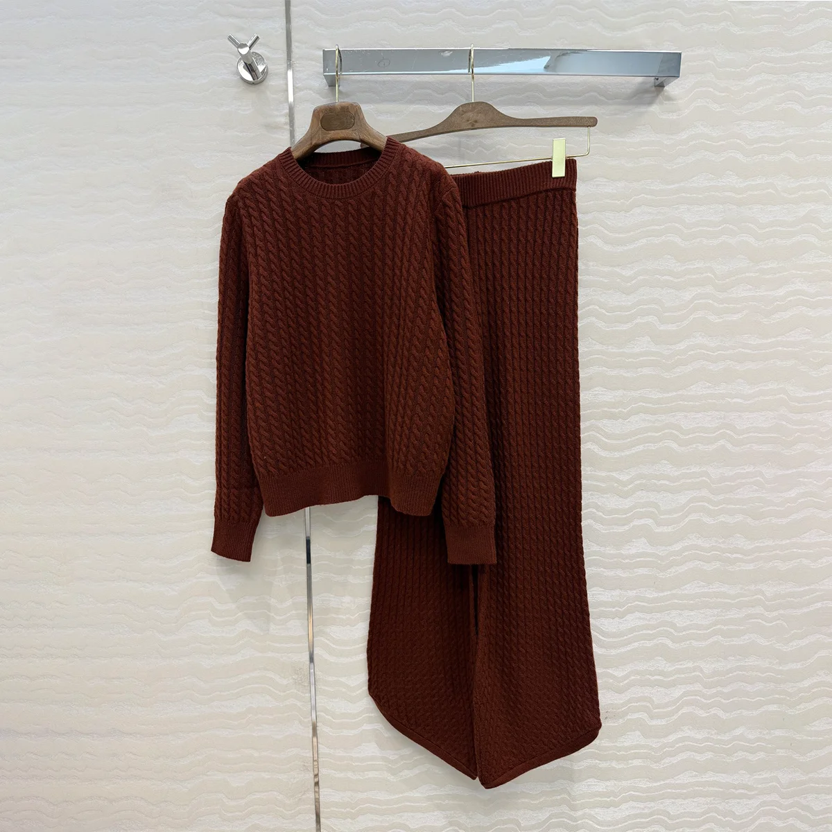 2026 High Quality Women's Knitted Knitted Sweater Wide Leg Pants Two Piece Set--hb807