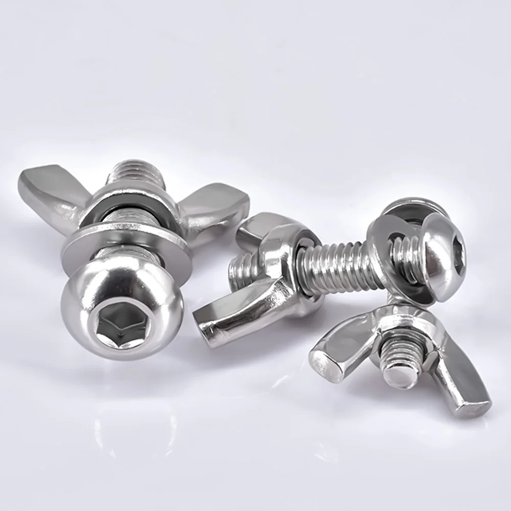 DIN315 Wing Nut ISO7380 Round Head Hexagonal Screw Flat Spacer 304 Stainless Steel Combination for Manual Tightening Fix Stable