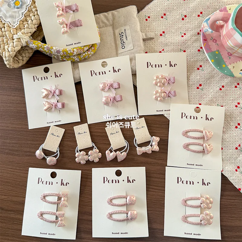 Handmade Fabric Bow Hair Clip Korean Sweet Style Bangs Side Clip Hair Accessories for Kids Children Girls