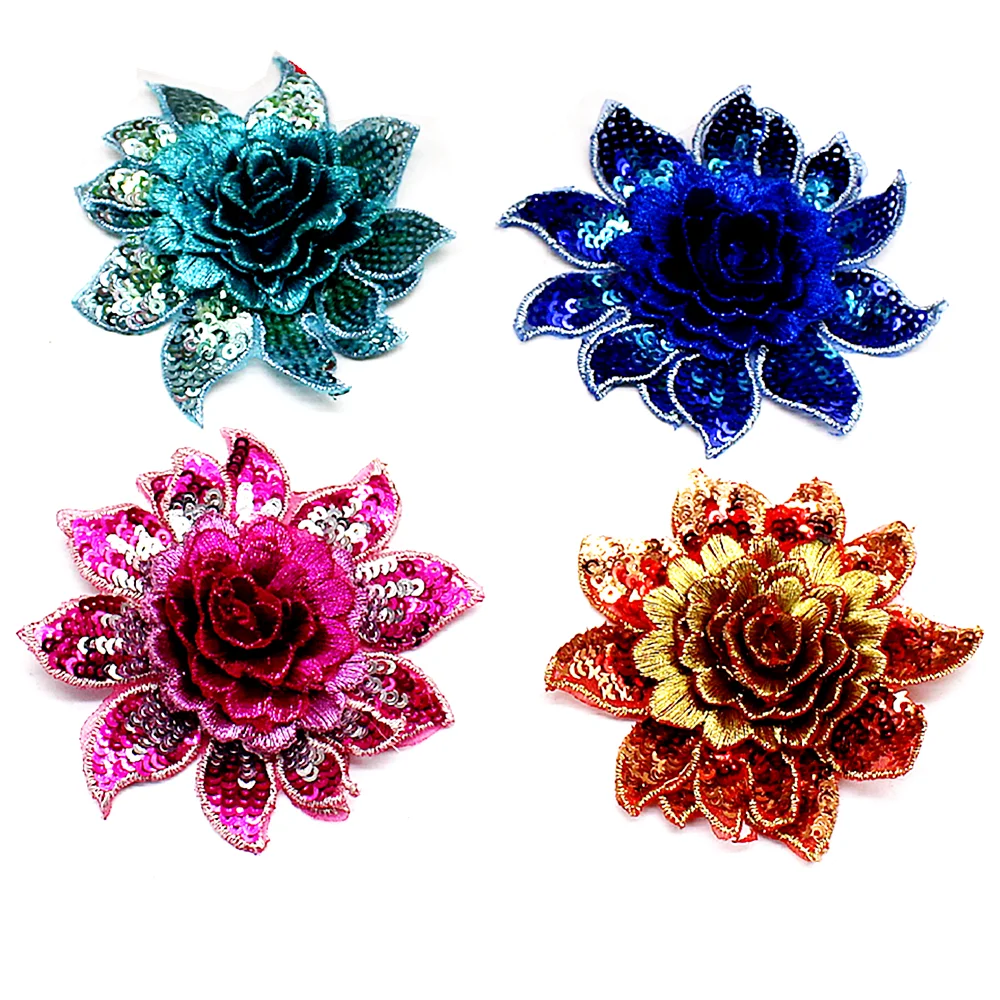 3d Sequined Embroidery Flower Appliques Trims Diy Sewing Apparel Patches For Dress 8CM