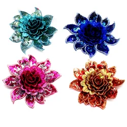 3d Sequined Embroidery Flower Appliques Trims Diy Sewing Apparel Patches For Dress 8CM