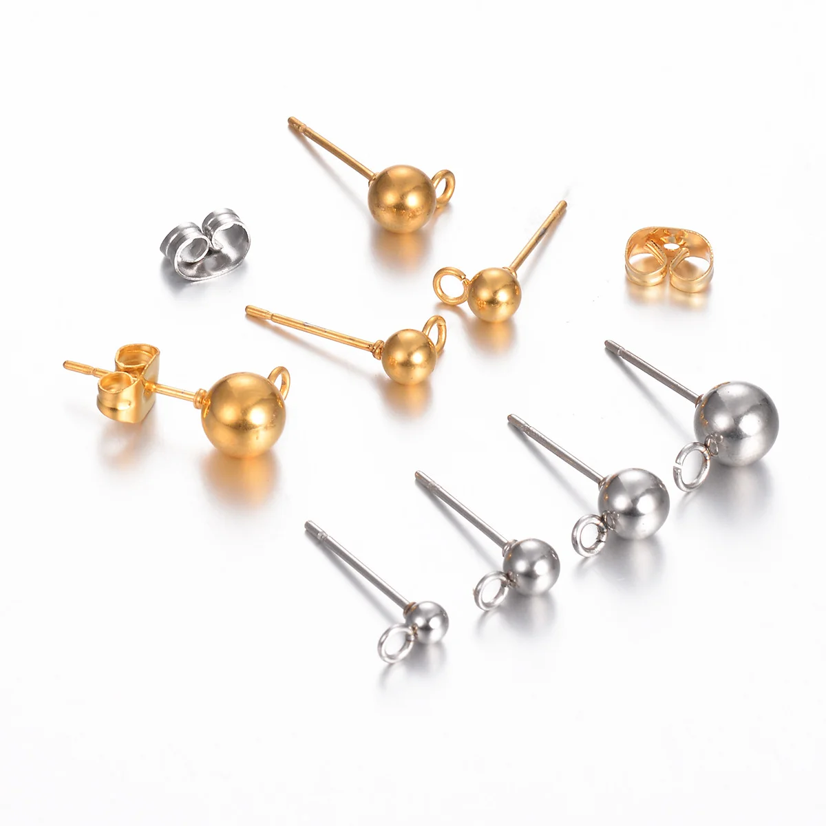 

20pcs/lot 4mm 5mm 6mm Stainless Steel Gold ball Stud Earring Posts Hypoallergenic DIY Earring Components For Earrings Making