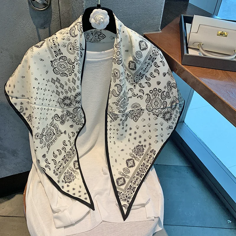 

Шарф из искусственного шелка с узором в виде цветов кешью, модный весенне-летний корейский шелковый шарф в стиле ретро, тонкий шарф.