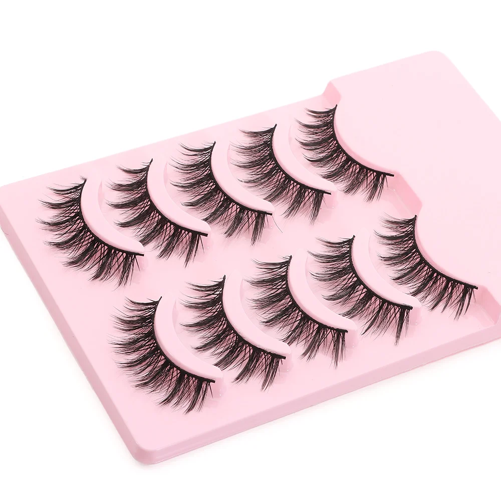 5 pairs Hot Wispy Manga Lashes Soft Spike Faux Mink Lashes Flared Wet Eyelash Women