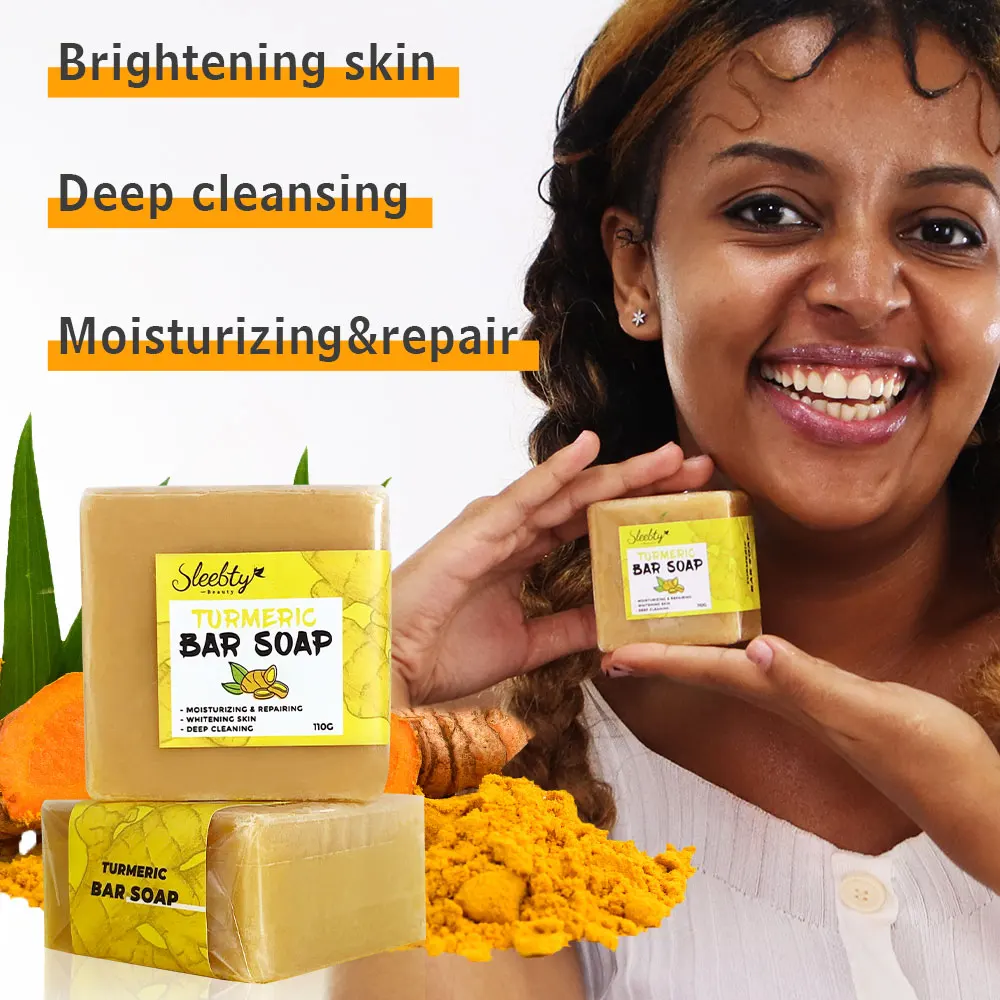 Sleebty Ginger Turmeric Soap Wholesale Organic 100% Pure Natural Handmade Bar For Skin Moisturizing Whitening Acne Treatment