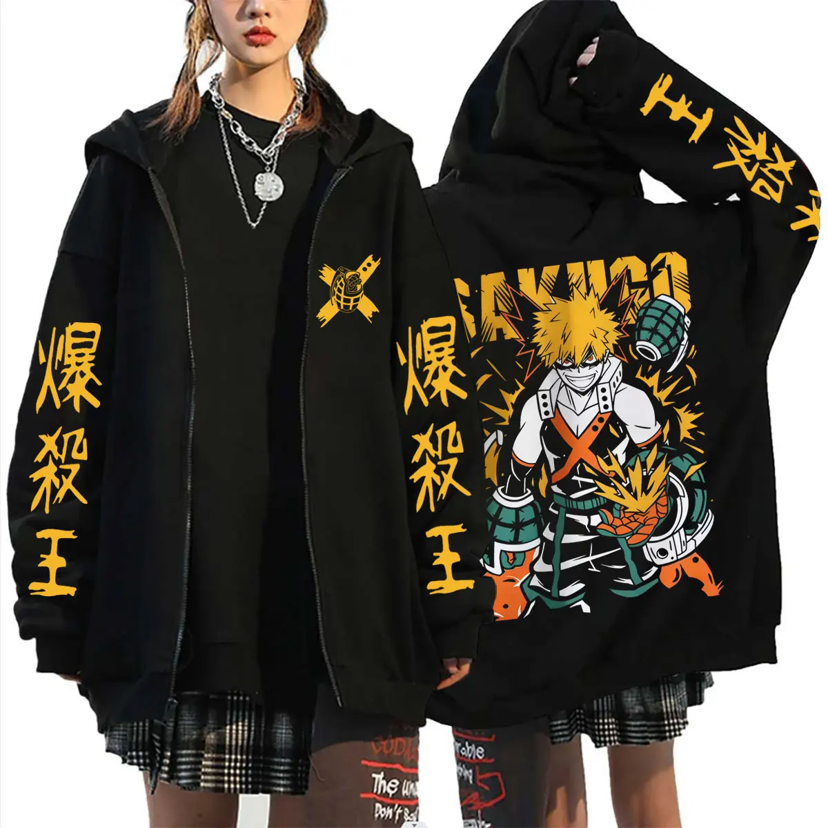 

Anime My Hero Academia Bakugou Katsuki Zipper Hoodie Men Women Casual Retro Oversized Streetwear Unisex Cartoon Zip Up Hoodies