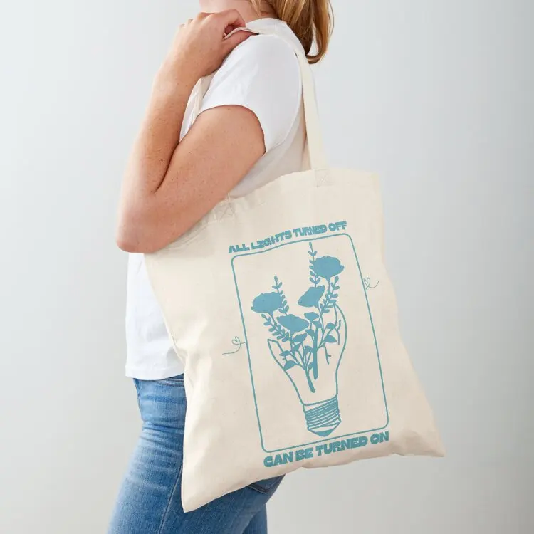 

teal blue aura call your mom lightbulb with flowers Tote Bag free delivery bags tote bags aesthetic eco bag folding