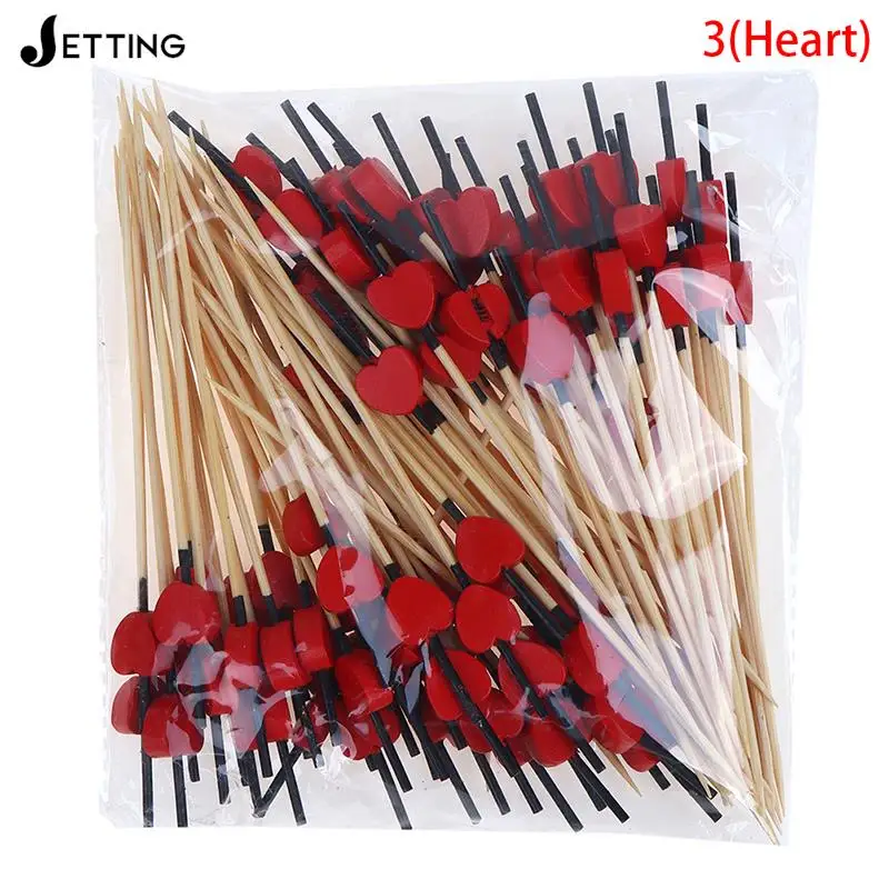 50/80/100pc Heart Disposable Bamboo Skewers Food Cocktail Picks Buffet Fruit Cupcake Fork Sticks Party Table Decoration Supplies