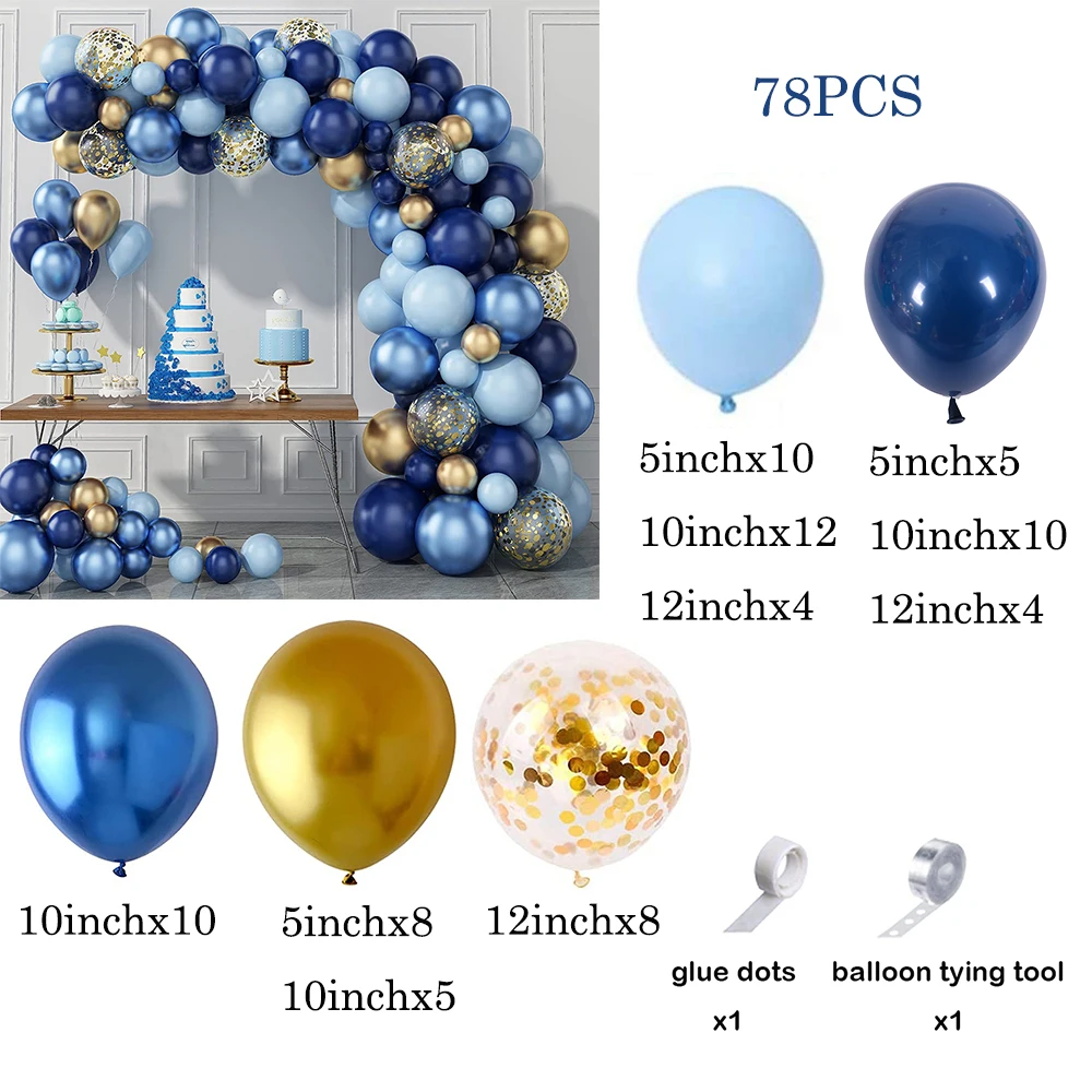 Navy Blue Balloon Garland Arch Kit Metallic Blue Gold Confetti Ballon Birthday Baby Shower Party Wedding Decor Graduation Globos