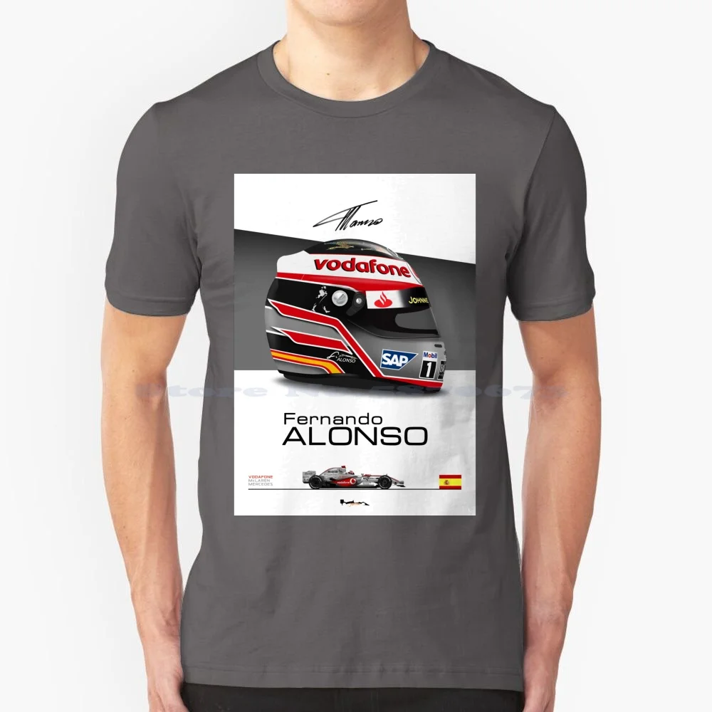 Fernando Alonso 2007 Helmet And Car Print T Shirt 100% Cotton Tee Fernando Alonso 2005 Champion