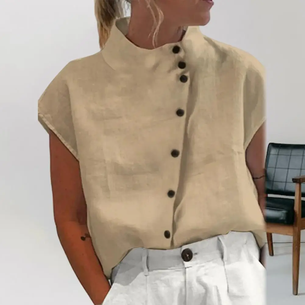 ผู้หญิงเสื้อ 2025 คอRaglanแขนสั้นปุ่มแนวทแยงกระเป๋าที่กระโปรงผู้หญิงบางฤดูร้อนสีทึบหลวมTee Topเสื้อลําลอง