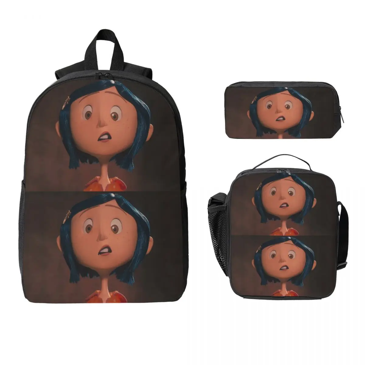 Coralines Halloween Cartoon Anime Backpack Student Boy Girl BookBag School Bag Shoulder Bags 3ps Insulated Lunch Bag Pencil Case