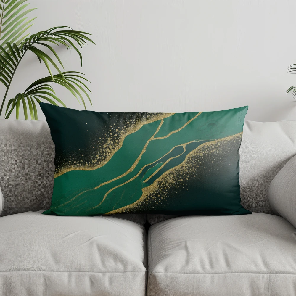 Home Decor Green & Gold Geometric Pillowcase Suitable For Sofa Bedroom Car Pillow Cover Cushion Rectangular Back Cushion view 3