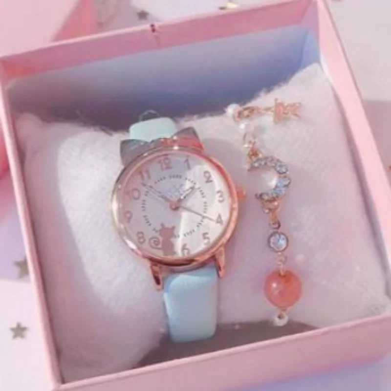 أزياء أطفال لطيف الطلب الرقمي الأطفال ووتش مجموعة حزام من الجلد ساعات الكوارتز طفل الفتيات ساعة الأطفال ووتش + سوار لا مربع