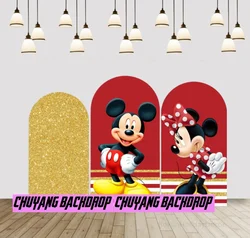 Disney Glitter Custom Cartoon Red Mickey Mouse Round Arched Cover Backdrop for Kids Birthday Party Decoration Background