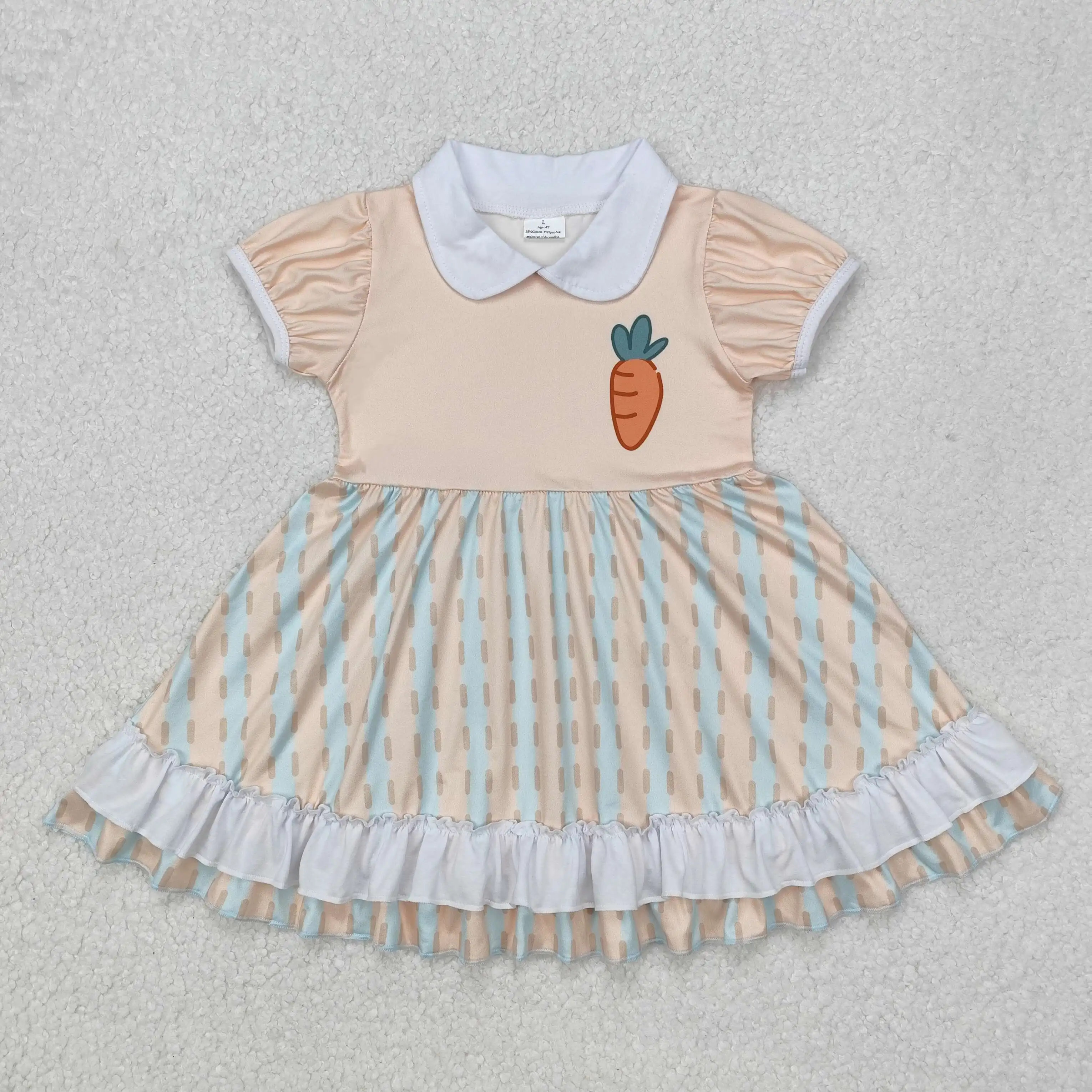 

New rts baby girls Easter short-sleeved dress wholesale boutique carrot pattern lace girls striped dress