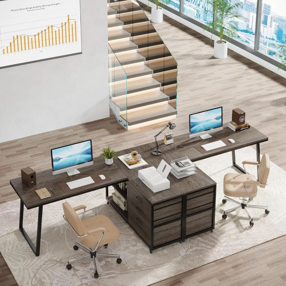 مكتب زاوية على شكل حرف L مع 3 أدراج، مكتب كمبيوتر مكتبي منزلي قابل للعكس، مكتب على الطراز الصناعي مقاس 53 بوصة مع أرفف تخزين #6