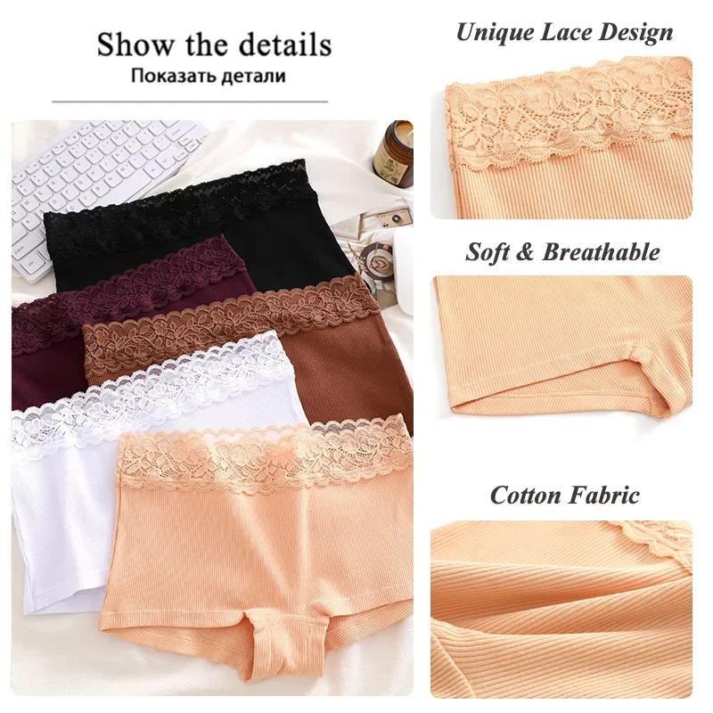 New Women's Cotton Panties Boxers Seamless Boxers Lace Underwear Female Solid Color Briefs Cozy Lingerie Intimate Underpant S-XL image 5