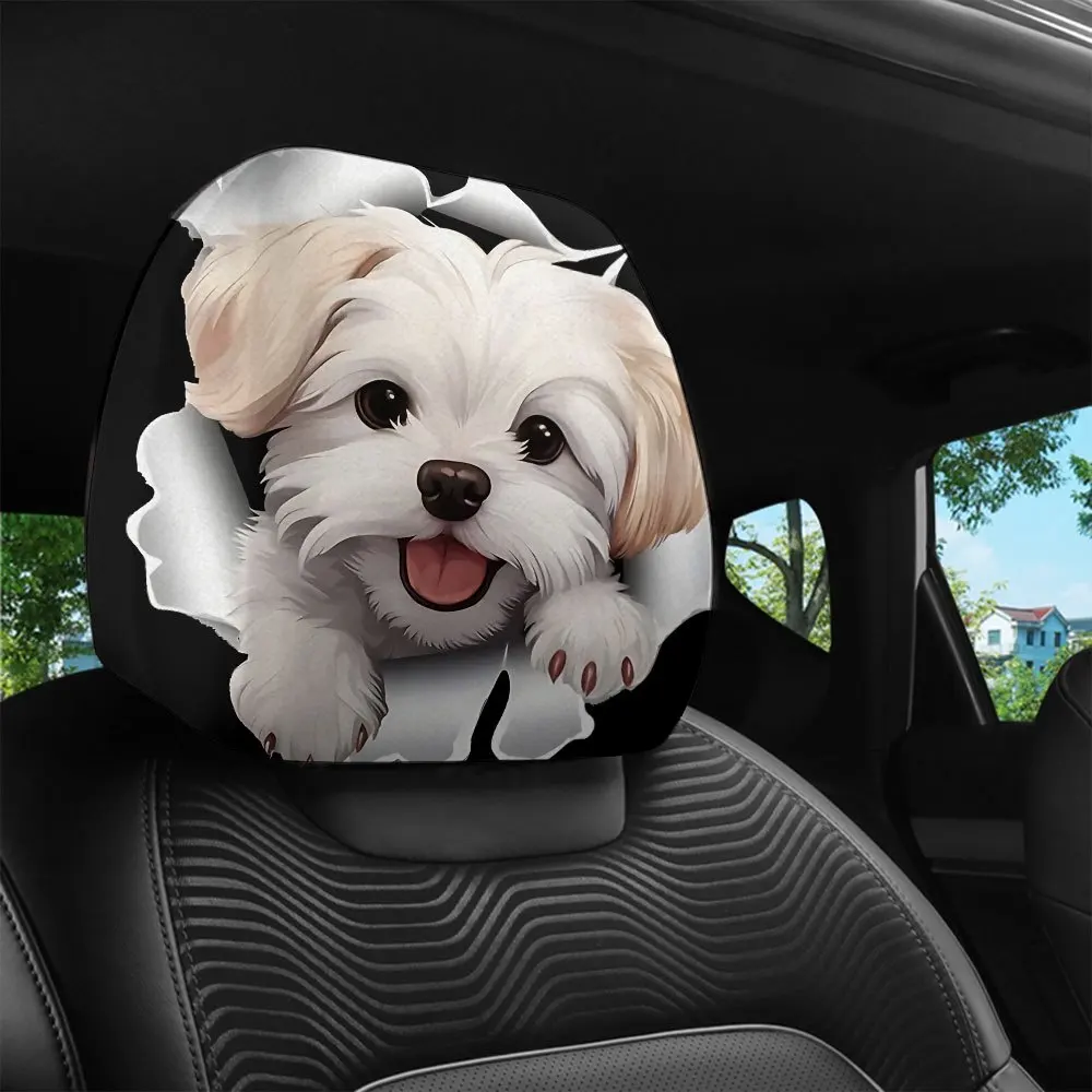 2Pcs Headrest Cover Funny 2Pcs Headrest Covers Horror 2-piece set of cute pet dog printed car head pillowcase, personalized