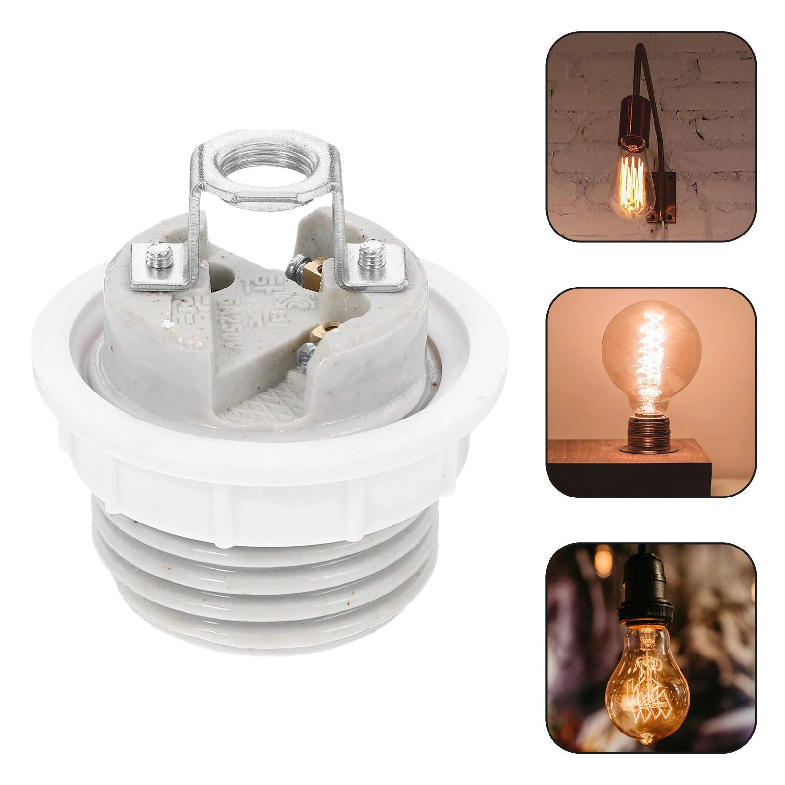 

E27 Ceramic Light Fixture Porcelain Lamp Base Screw-In Bulb Holder With Shade Ring For Led Halogen Bulbs Replacement Ceiling Fan