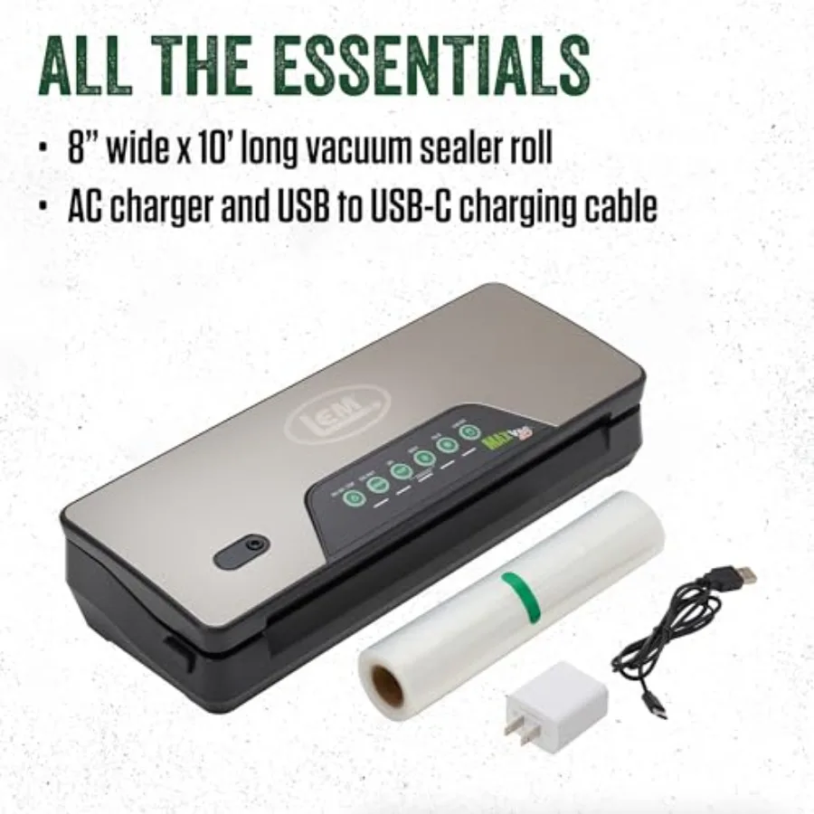LEM Products MaxVac Go コードレスプラスチック真空シーラー、11.8インチシールバー付き、シルバーとブラック