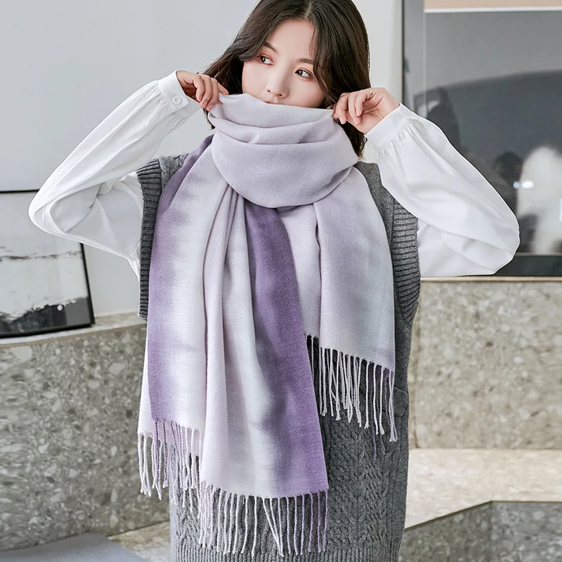 

2024 New Autumn Winter Tie Dye Gradient Color Women's Scarf Luxury Imitation Cashmere Couple Warm Scarves Shawls Accessories