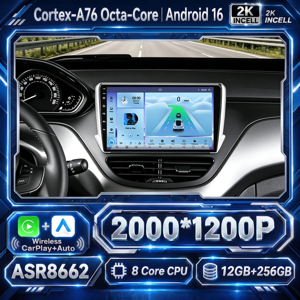 Cortex-A76 Octa-Core Android 16 Car Radio For Peugeot 208 2008 2012 2013 2014 2015 2016 2017 2018 WiFi Player Navigation  WiFi
