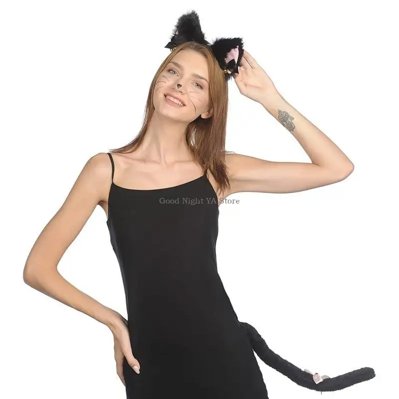 2/3 ชิ้นสำหรับแมวชุดเครื่องแต่งกายสำหรับแมวหูแถบคาดศีรษะหางChokerสำหรับผู้ใหญ่ฮาโลวีนคริสต์มาสสัตว์คอสเพลย์อุปกรณ์เสริมG