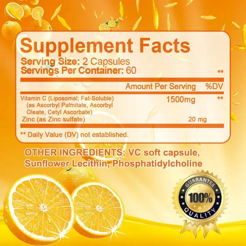 Liposomal Vitamin C - High Strength Vitamin C 1500 Mg, All Natural, Vegan, Vitamin Dietary Supplement, Non-GMO, Gluten Free