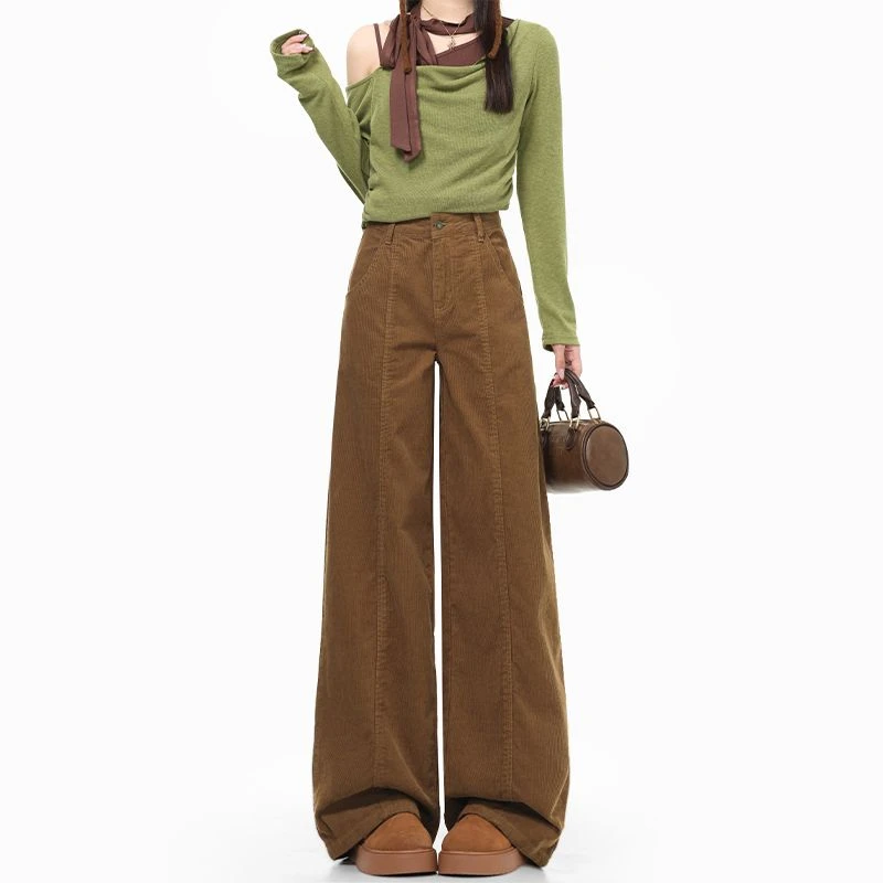 ZHISILAO سروال قصير جديد للنساء Y2k بنطلون بني عتيق عالي الخصر وواسع الساق مستقيم لخريف وشتاء 2025 #1