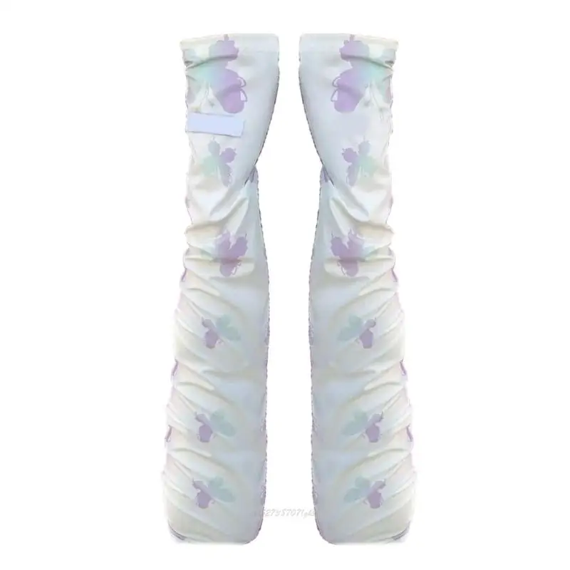 X5XA Ice Silk Arm Sleeves for Women Butterfly Pattern Summer Cuffs for Outdoor Driving and Riding
