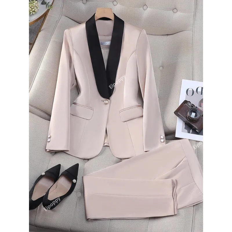 2024 New Office Ladies Pant Suit donna giallo rosso viola albicocca abbigliamento da lavoro femminile Blazer e pantaloni formale Set da 2 pezzi