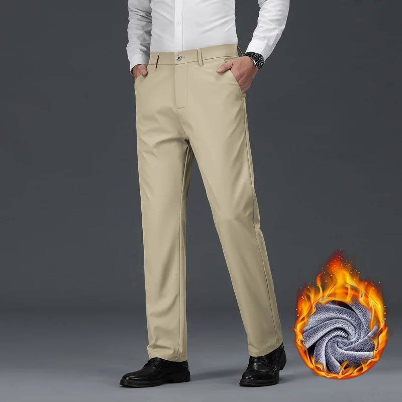 الشتاء الدافئة الصوف رشاقته دعوى السراويل رجال الأعمال فضفاضة مستقيم العمل يتدفقون أفخم طويل السراويل الرسمية الذكور حجم كبير 28-40 #2