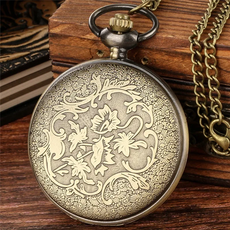 Vintage Pocket Watch Hollow Out Gear Cover Roman Number Case Quartz Movement Clock with Necklace Pendant Chain Timepiece Reloj