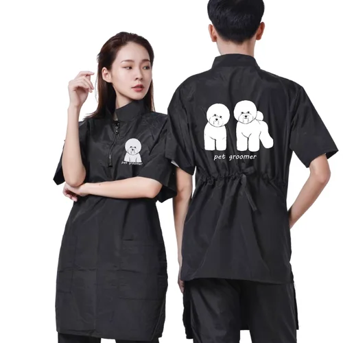 Ropa de aseo para perros de estilo largo, uniforme de peluquero para tienda de mascotas, ropa de trabajo antipelo impermeable, bata de peluquería